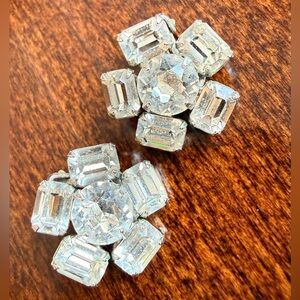 Vintage Sparkling Crystal Flower Clip-On Earrings